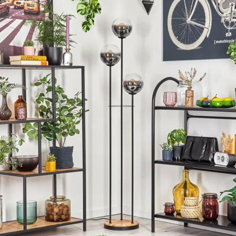 Gastor Lampadaire 25 cm Bois clair, Noir, 3 lumières