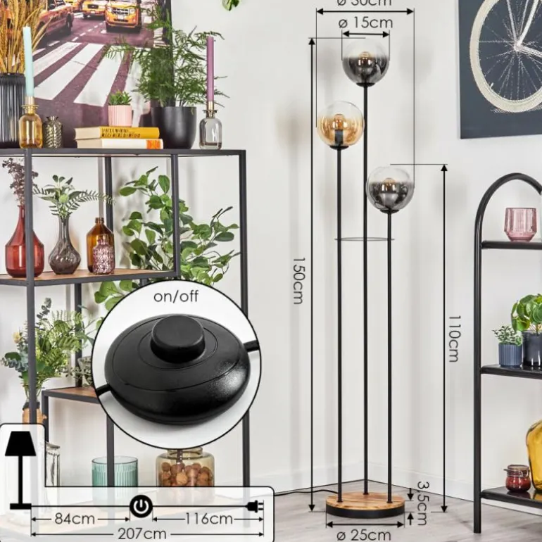 Gastor Lampadaire 25 cm Bois clair, Noir, 3 lumières