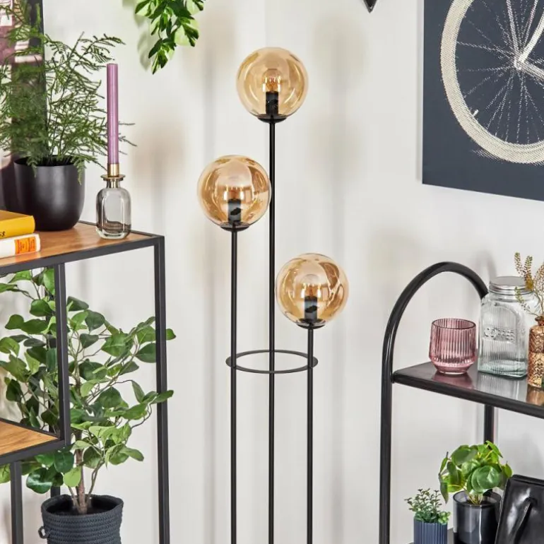 Gastor Lampadaire 30 cm Bois clair, Noir, 3 lumières