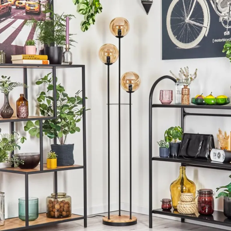 Gastor Lampadaire 30 cm Bois clair, Noir, 3 lumières