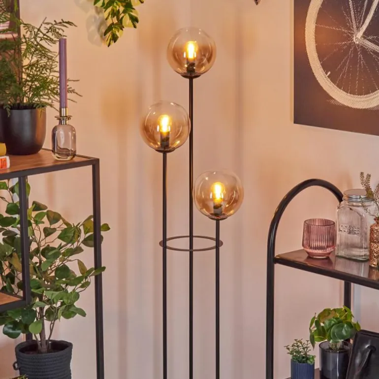 Gastor Lampadaire 30 cm Bois clair, Noir, 3 lumières