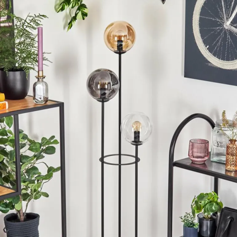 Gastor Lampadaire 30 cm Bois clair, Noir, 3 lumières