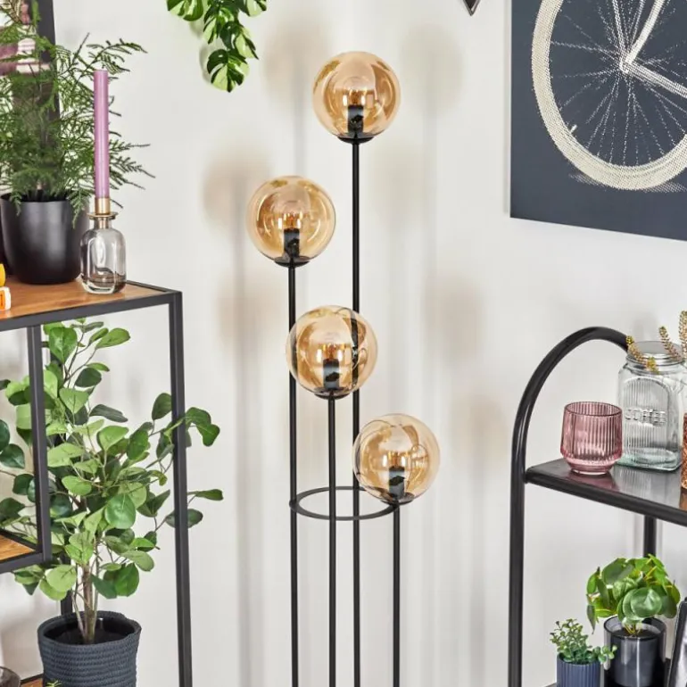 Gastor Lampadaire 30 cm Bois foncé, Noir, 4 lumières