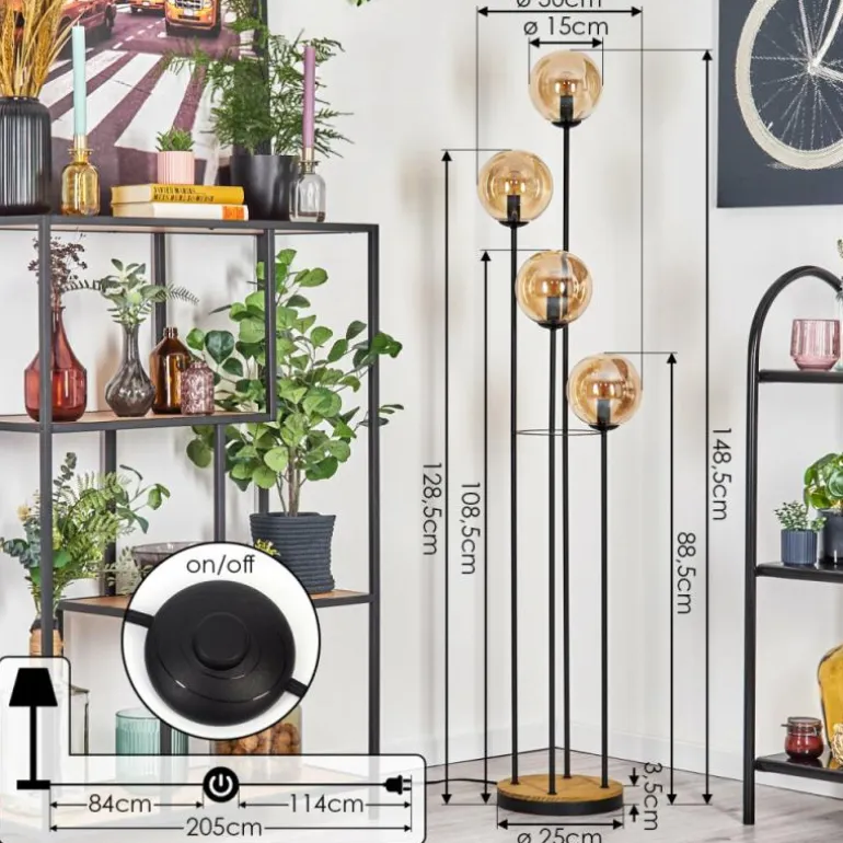 Gastor Lampadaire 30 cm Bois foncé, Noir, 4 lumières
