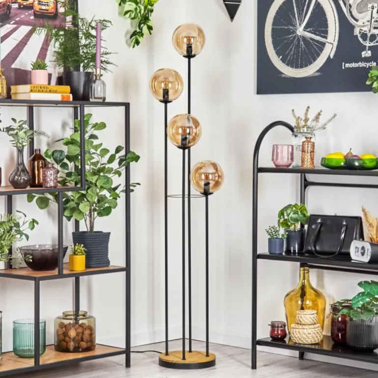 Gastor Lampadaire 30 cm Bois foncé, Noir, 4 lumières