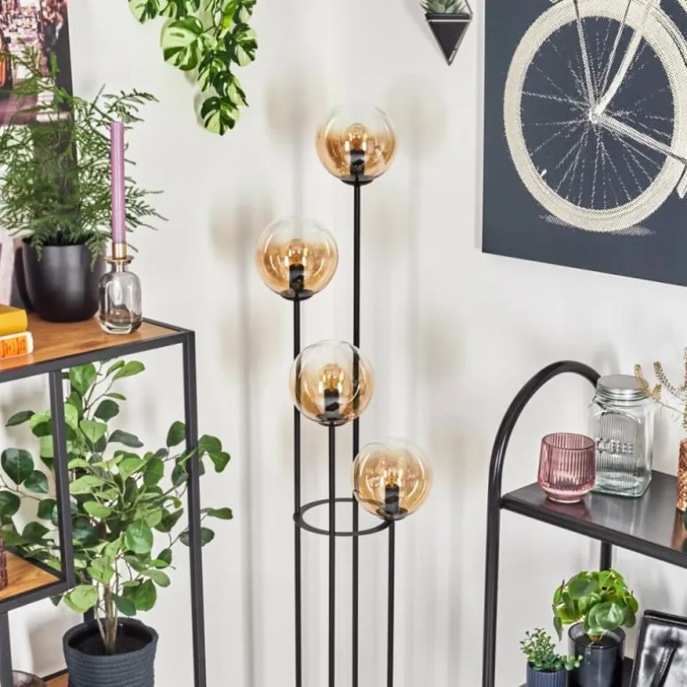 Gastor Lampadaire 30 cm Bois foncé, Noir, 4 lumières