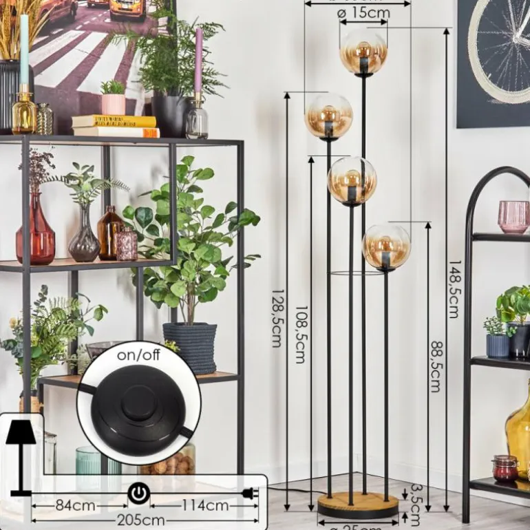 Gastor Lampadaire 30 cm Bois foncé, Noir, 4 lumières