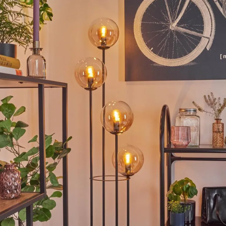 Gastor Lampadaire 30 cm Bois foncé, Noir, 4 lumières