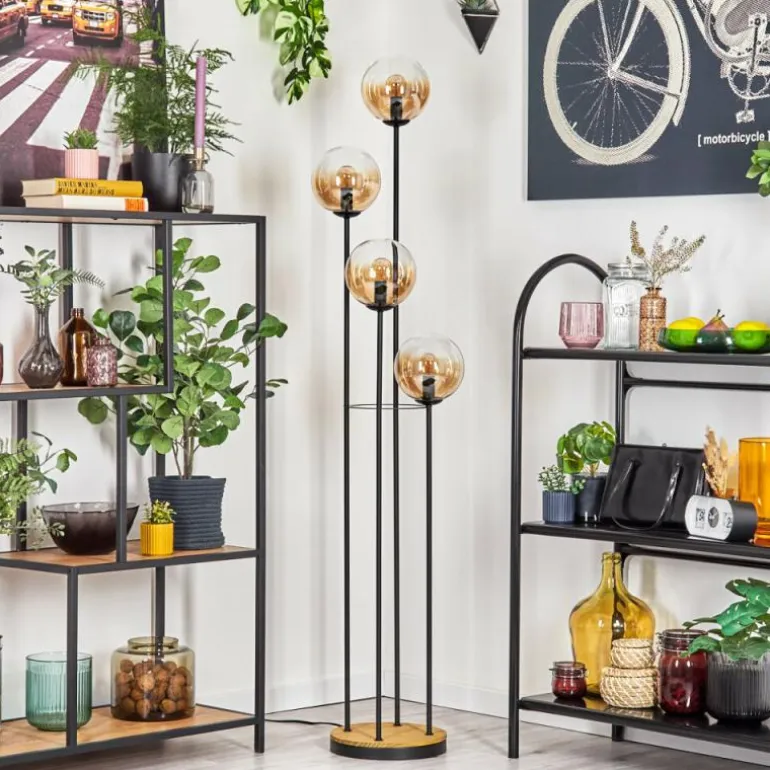Gastor Lampadaire 30 cm Bois foncé, Noir, 4 lumières