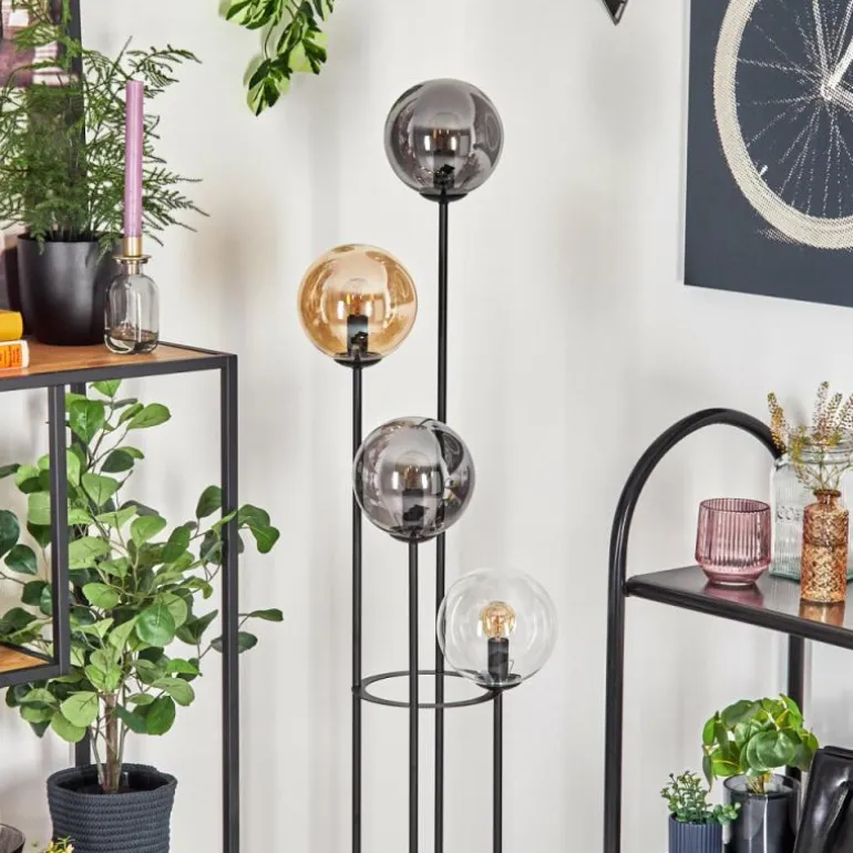 Gastor Lampadaire 30 cm Bois foncé, Noir, 4 lumières