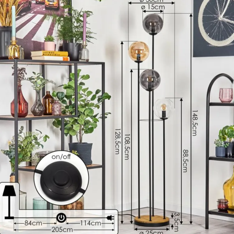 Gastor Lampadaire 30 cm Bois foncé, Noir, 4 lumières