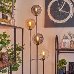 Gastor Lampadaire 30 cm Bois foncé, Noir, 4 lumières