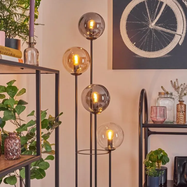 Gastor Lampadaire 30 cm Bois foncé, Noir, 4 lumières