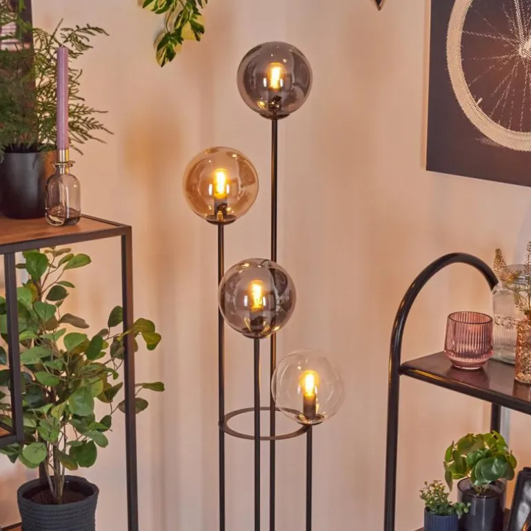 Gastor Lampadaire 30 cm Bois foncé, Noir, 4 lumières