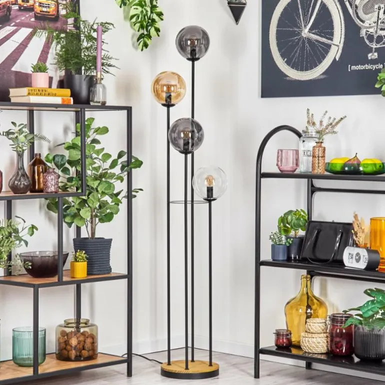 Gastor Lampadaire 30 cm Bois foncé, Noir, 4 lumières