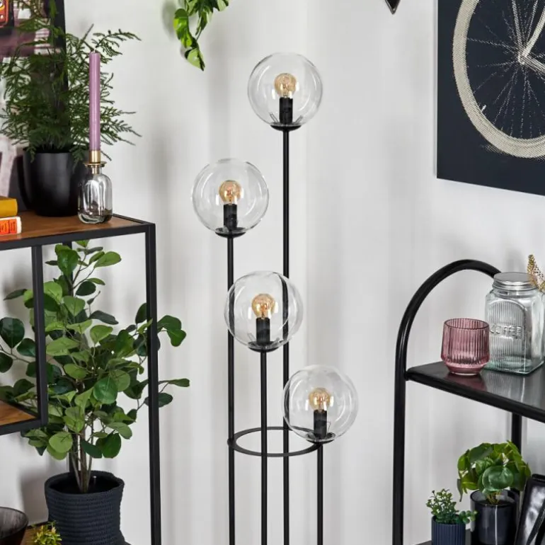 Gastor Lampadaire 30 cm Bois foncé, Noir, 4 lumières