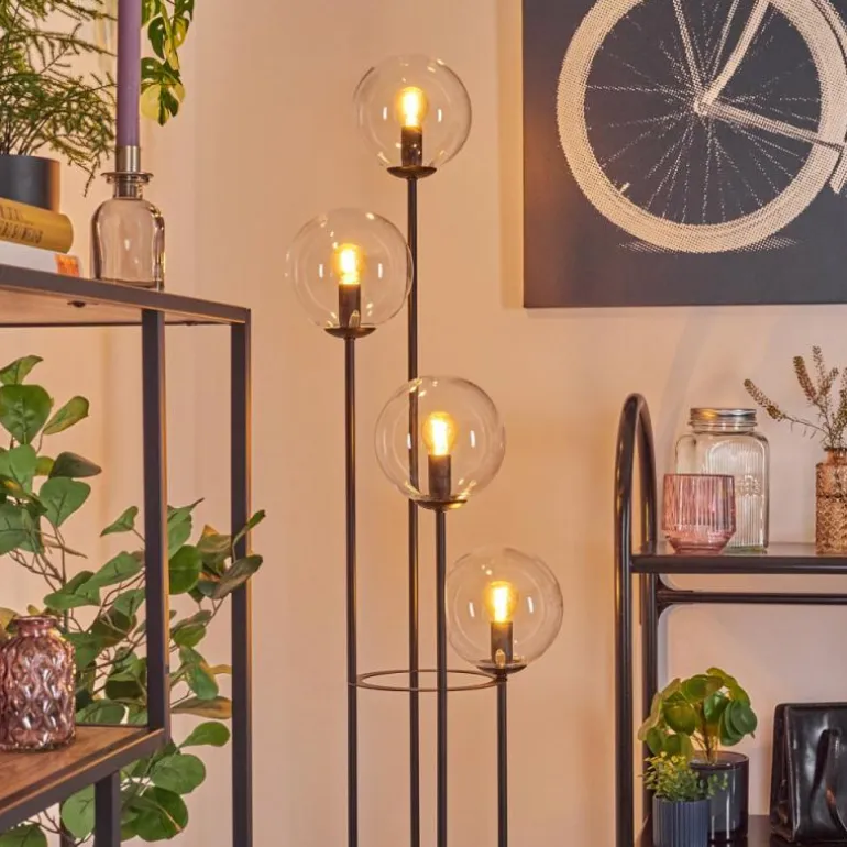 Gastor Lampadaire 30 cm Bois foncé, Noir, 4 lumières