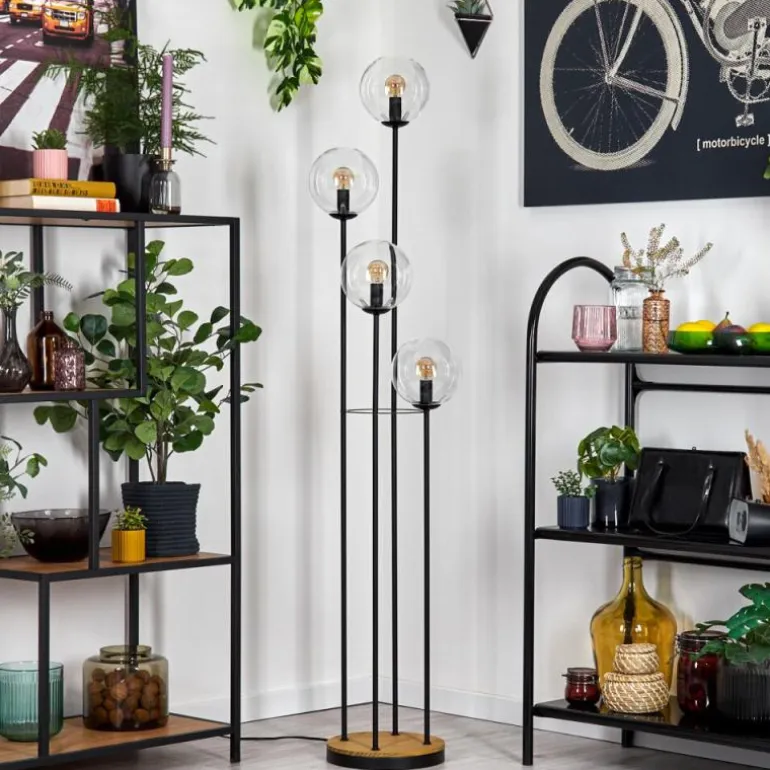 Gastor Lampadaire 30 cm Bois foncé, Noir, 4 lumières