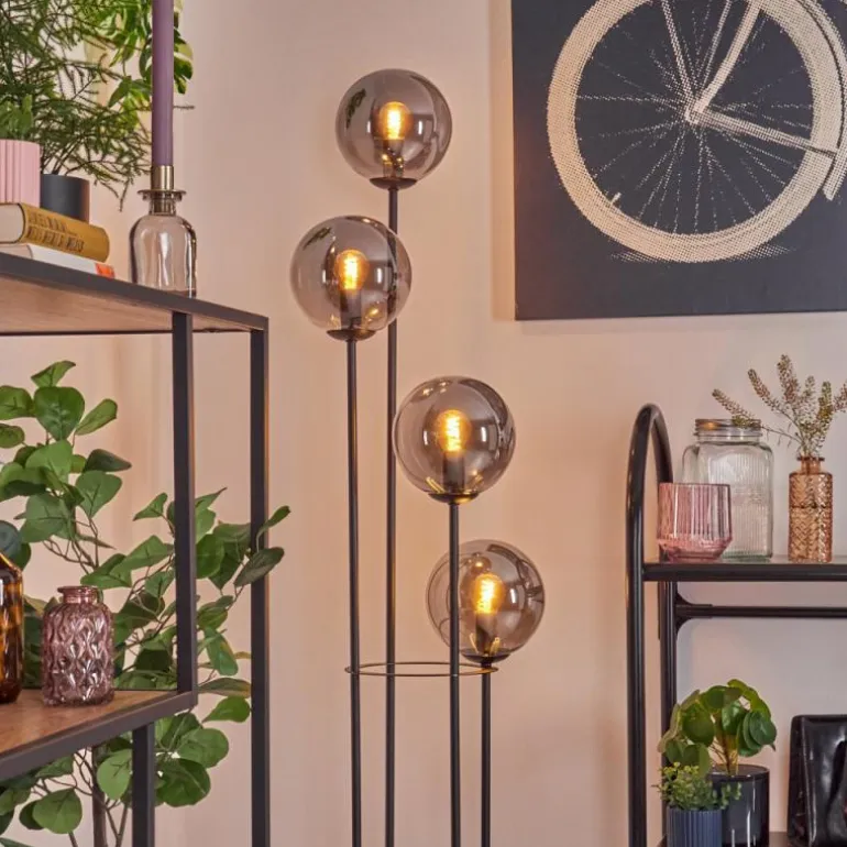Gastor Lampadaire 30 cm Bois foncé, Noir, 4 lumières