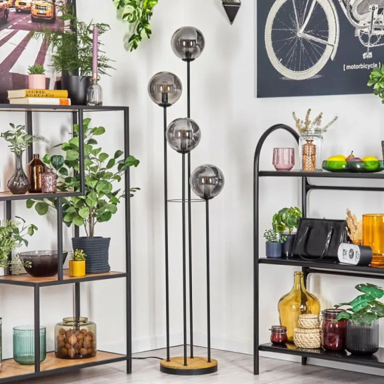 Gastor Lampadaire 30 cm Bois foncé, Noir, 4 lumières