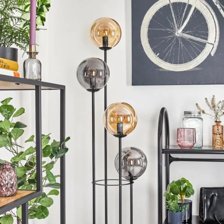 Gastor Lampadaire 30 cm Bois foncé, Noir, 4 lumières