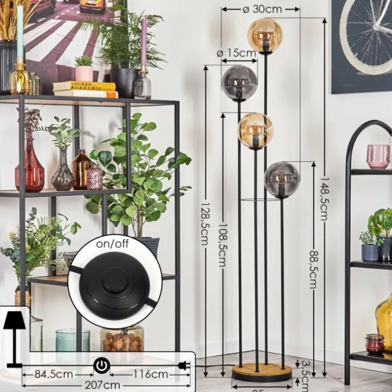 Gastor Lampadaire 30 cm Bois foncé, Noir, 4 lumières