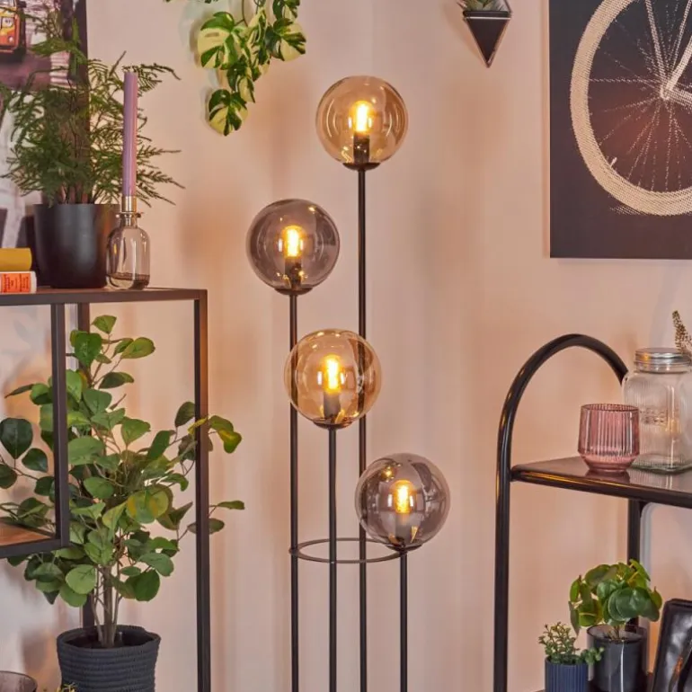 Gastor Lampadaire 30 cm Bois foncé, Noir, 4 lumières