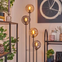 Gastor Lampadaire 30 cm Bois foncé, Noir, 4 lumières