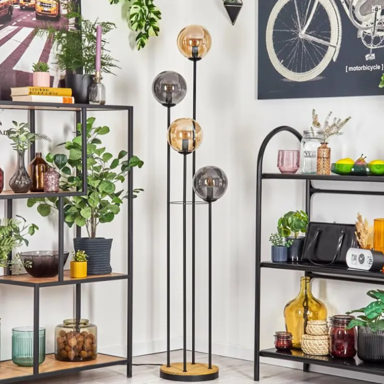 Gastor Lampadaire 30 cm Bois foncé, Noir, 4 lumières