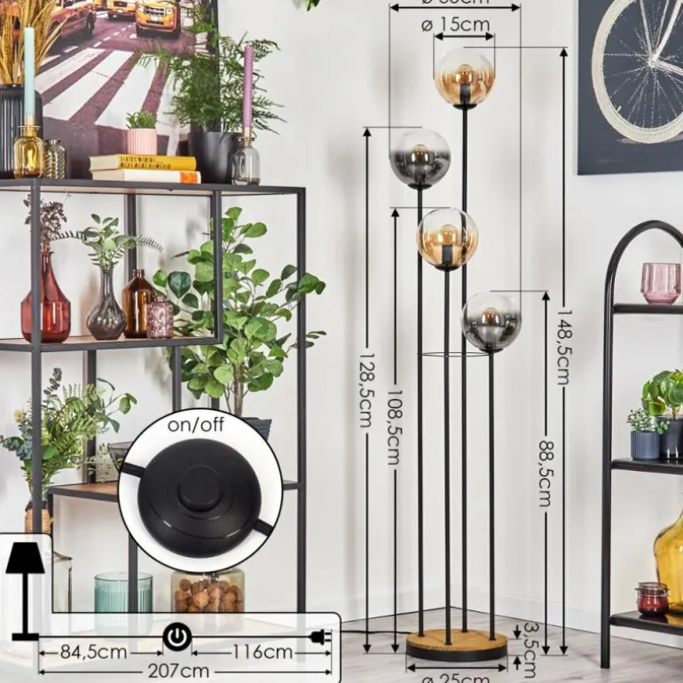 Gastor Lampadaire 30 cm Bois foncé, Noir, 4 lumières