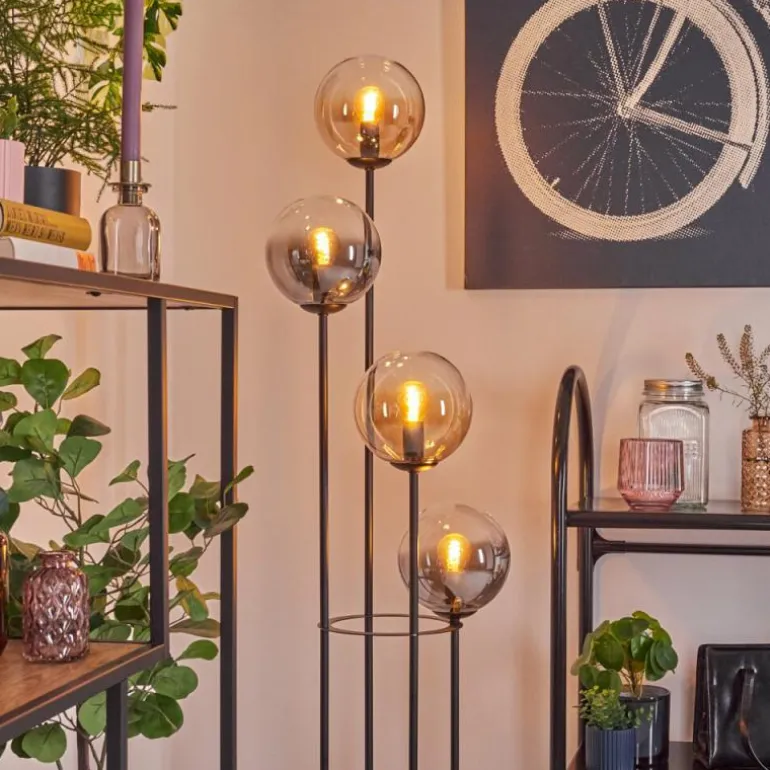 Gastor Lampadaire 30 cm Bois foncé, Noir, 4 lumières
