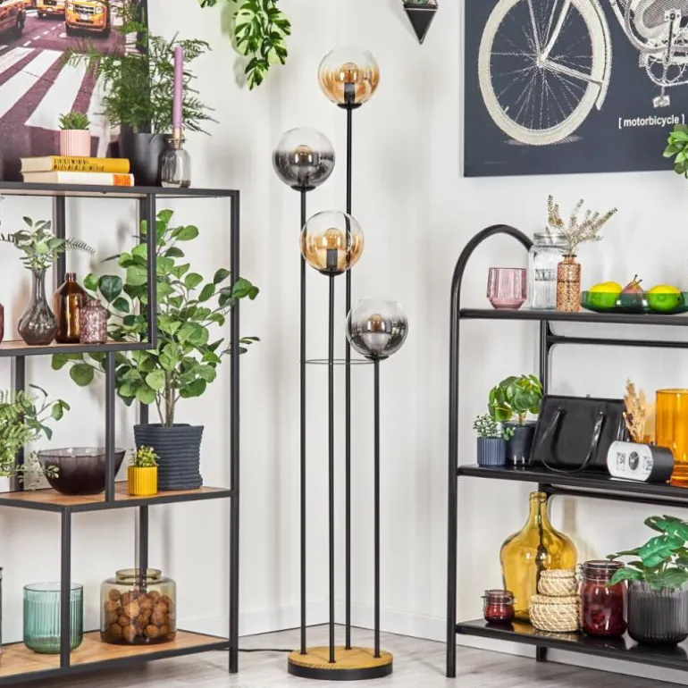 Gastor Lampadaire 30 cm Bois foncé, Noir, 4 lumières