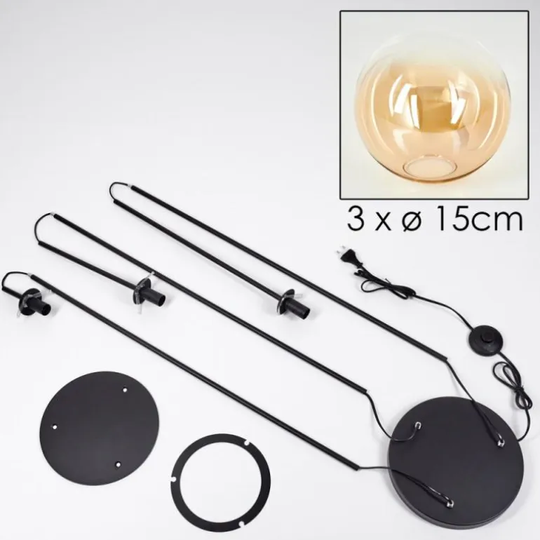 Gastor Lampadaire 25 cm Noir, 3 lumières