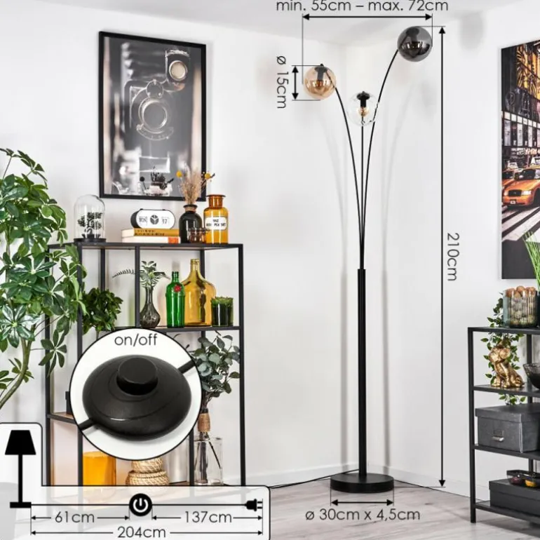 Gastor Lampadaire Ambre, Clair, Fumé, 3 lumières