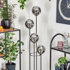 Gastor Lampadaire Bois foncé, Noir, 4 lumières