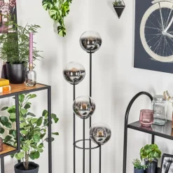 Gastor Lampadaire Bois foncé, Noir, 4 lumières