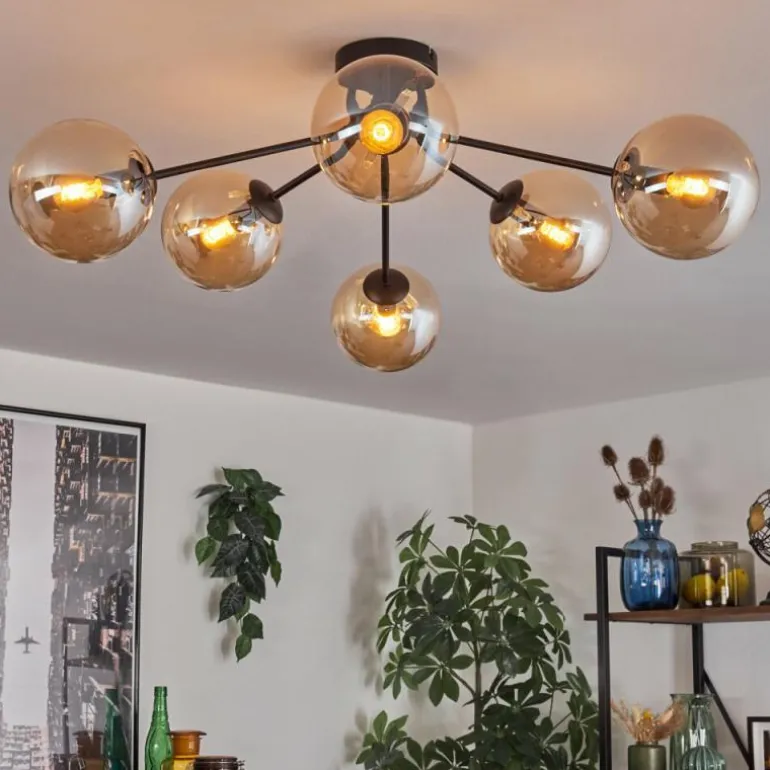Gastor Plafonnier 74 cm Ambre, Clair, 6 lumières