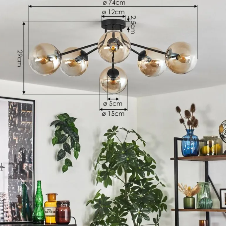 Gastor Plafonnier 74 cm Ambre, 6 lumières