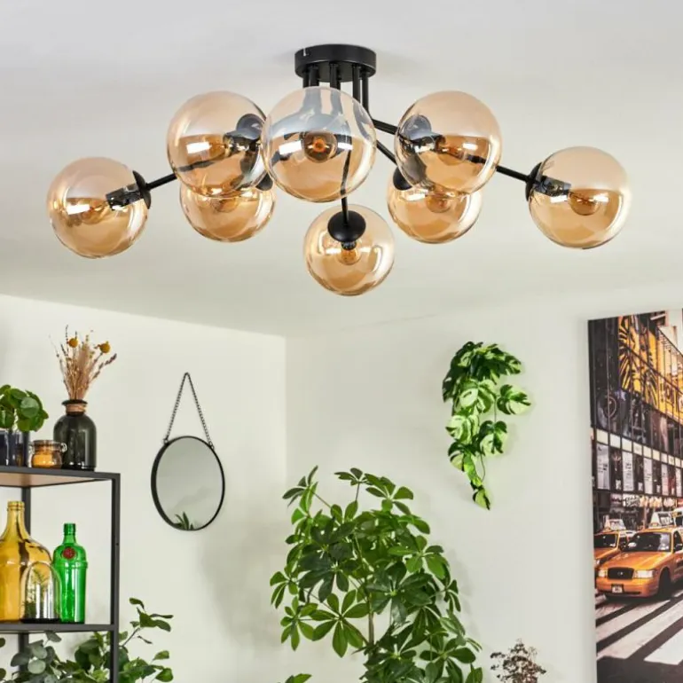 Gastor Plafonnier 87 cm Noir, 8 lumières