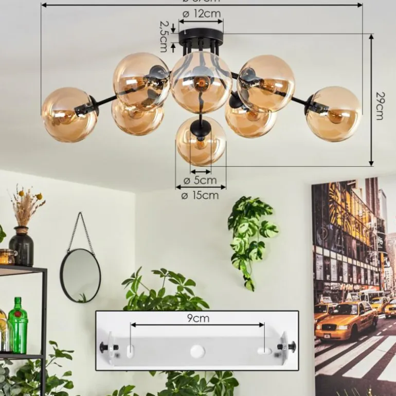Gastor Plafonnier 87 cm Noir, 8 lumières