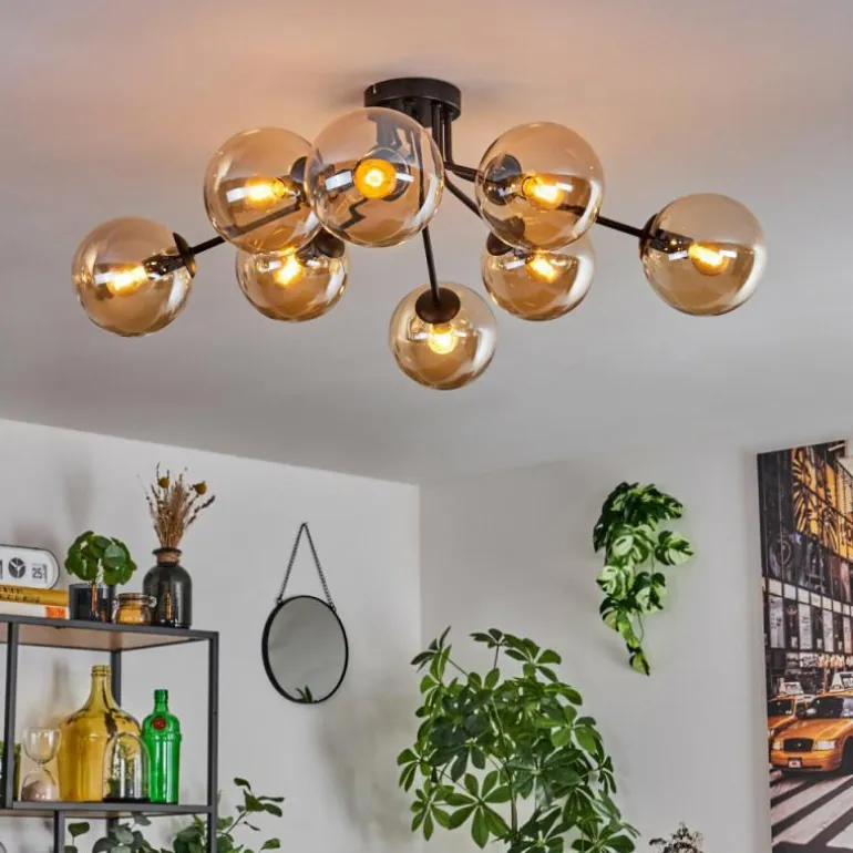Gastor Plafonnier 87 cm Noir, 8 lumières