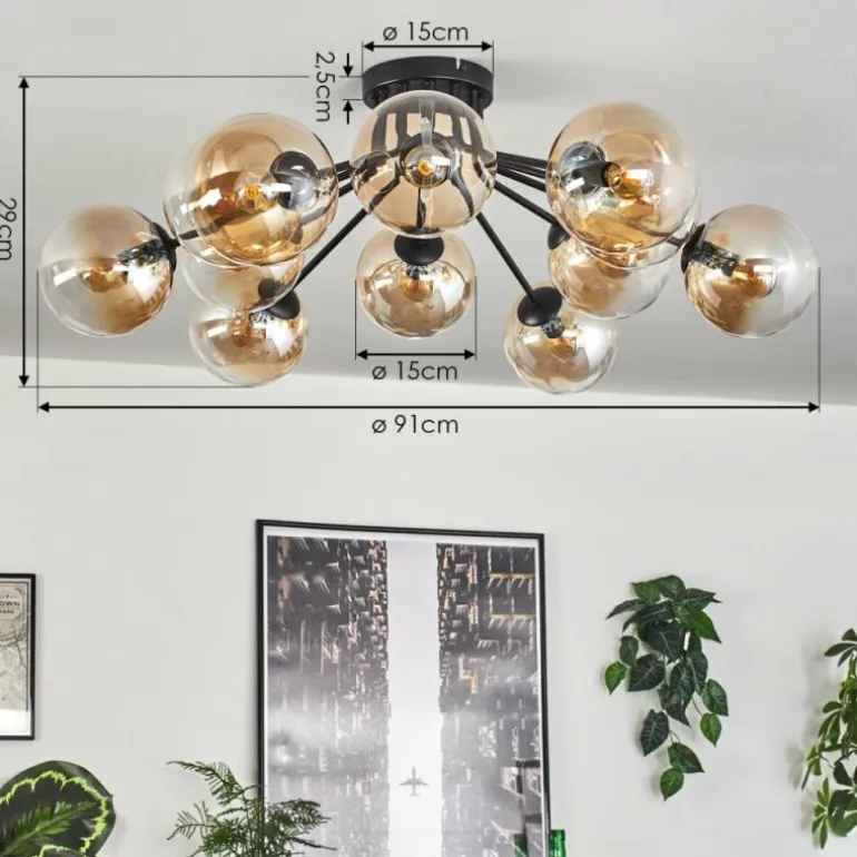 Gastor Plafonnier Ambre, Clair, 12 lumières
