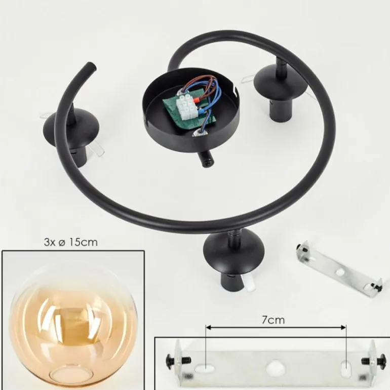 Gastor Plafonnier, Boule lumineuse Ambre, Clair, 3 lumières