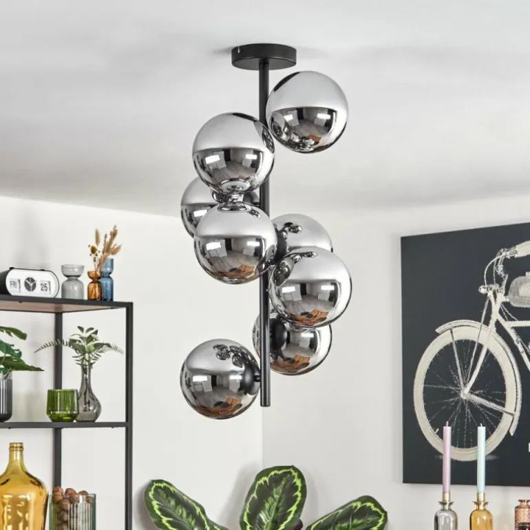 Gastor Plafonnier, Boule lumineuse Chrome, Fumé, 8 lumières
