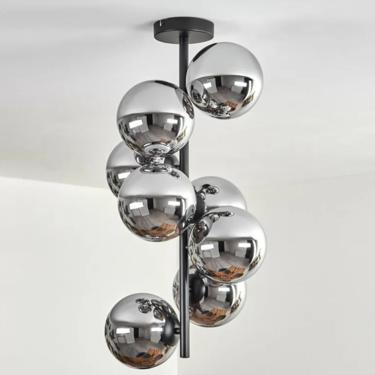 Gastor Plafonnier, Boule lumineuse Chrome, Fumé, 8 lumières