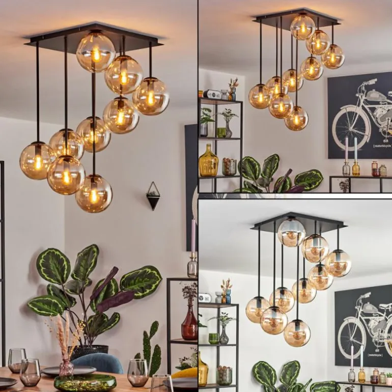 Gastor Plafonnier, Boule lumineuse Ambre, 9 lumières