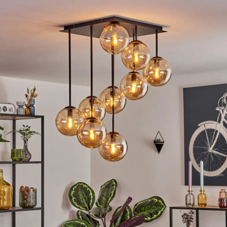 Gastor Plafonnier, Boule lumineuse Ambre, 9 lumières