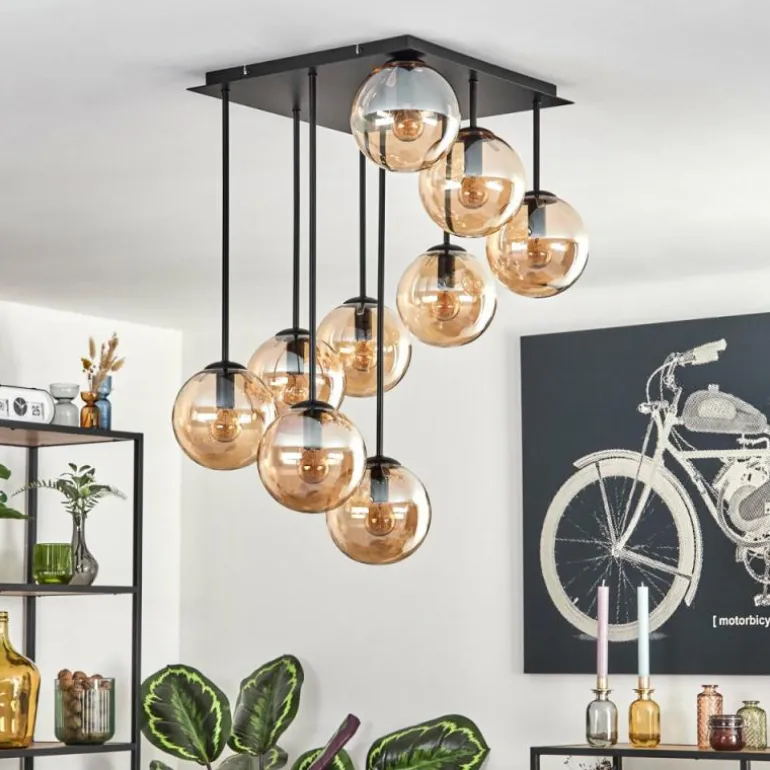 Gastor Plafonnier, Boule lumineuse Ambre, 9 lumières