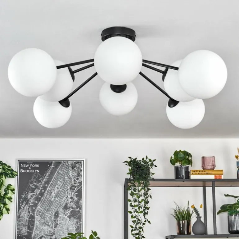 Gastor Plafonnier, Boule lumineuse 87 cm Blanc, 8 lumières