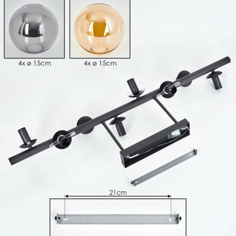 Gastor Plafonnier, Boule lumineuse Ambre, Fumé, 8 lumières